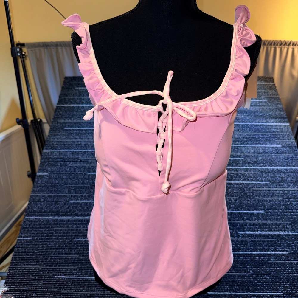 Blogilates Ruffle Lace Up Tank Women XL Light Pink NEW Activewear Top